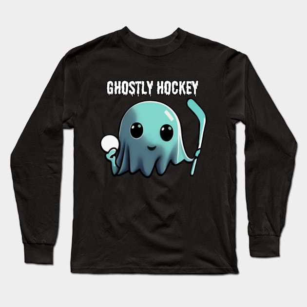 Cute ghost playing hockey: The adventures of a Ghostly Hockey Player, Halloween Long Sleeve T-Shirt by Project Charlie